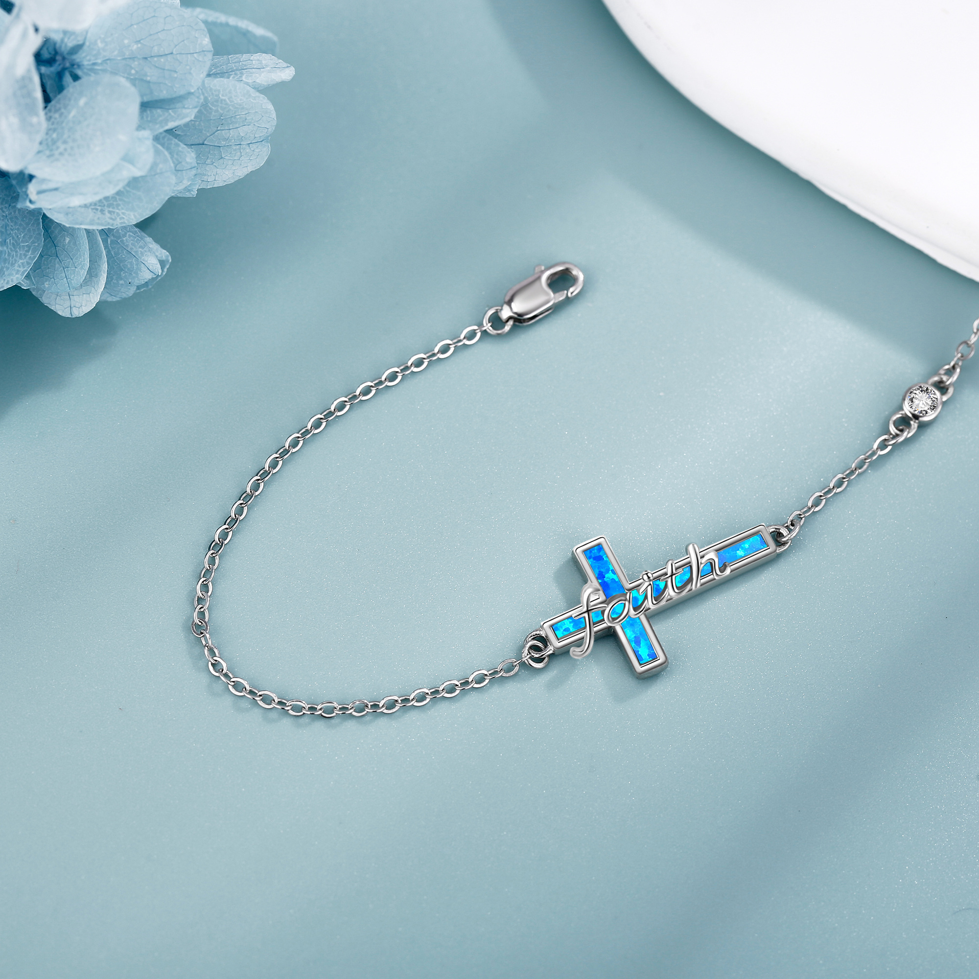 Opal Cross Bracelet 925 Sterling Silver for Women